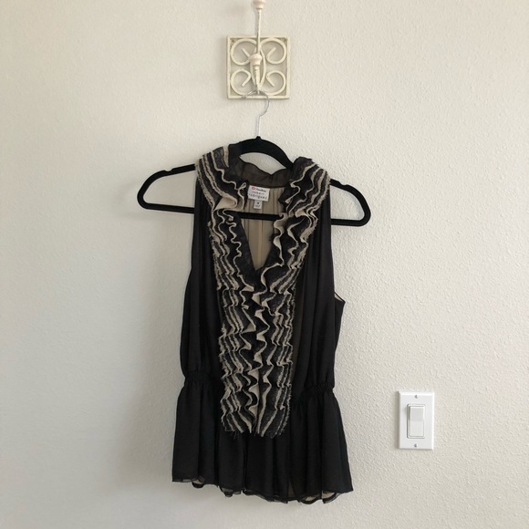 Classy Black and Cream Ruffled Top - Picture 1 of 8